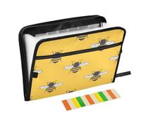 13 Pocket Accordian File Folders with Labels A4 Letter Size Paper Accordion Document Organizer with Zipper School Home Office Classroom Yellow Bees Simple