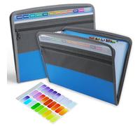 13 Pocket Expanding File Folder with Zipper Closure, Letter A4 Paper Document Accordion Folder with Sticky Labels, for Classroom, Home, Office and Travel(Blue)