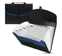 13 Pockets Concertina File Expanding A4, Accordion File Organiser with Handle Portable Expanding Filing Folder with 12 Tabs for Travel School Office Home (Blue)