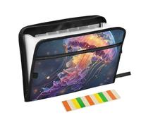 13 Pockets Expanding File Folder Bioluminescent Jellyfish in Magic Forest Accordion Document Organizer with Sticky Labels Letter Size A4 Papers Expandable Filing Keeper Zipper Pouch Storage