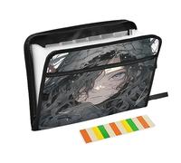 13 Pockets Expanding File Folders with Labels A4 Letter Size Paper Accordion Document Organizer with Zipper Closure Office School Acgart Anime Black