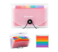 13 Pockets Flash Card Holder, Expanding File Flashcard Organiser with Colored Labels, Accordion A6 Folder with Elastic Strap for Receipt, Revision Card, Index, Coupons, Document Organiser