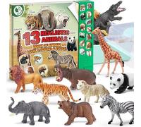 13 Realistic Wild Animal Figures with Sound Book & Storage Box, Plastic Safari Animal figurines for Toddler, Educational Zoo Animal Model Toy, Jungle Party Favor, Birthday Gifts for Kids Boys Girls 3+