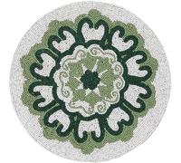 13" Round Beaded Placemats - Glass Bead & Polyester Charger for Dinner Plate Dining Table Kitchen - Durable, Stain-Resistant, Non-Slip Back (White Green) - CLEENTABLE