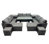 13 Seater Rattan Sofa Oblong Table with 2 Side Table 4 Stools Fimous Dark Grey One Size