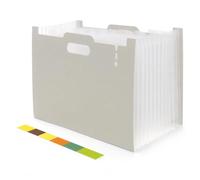 13-Slot Expanding File Folder A4, Accordion File Organiser with Dividers | Large Capacity Plastic Document Folder for Paperwork | Desk Organising Box File for Office & Home (White1)