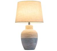 13" Small Cordless Rechargeable Table Lamp, Ceramic, Remote Control Timer, Dimmer, RGB, Battery Operated, Warm Light Rustic Farmhouse Lamp for Kitchen Living Room Nightstand, Beige & Blue-Gray