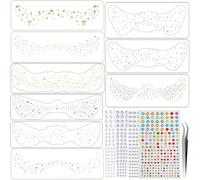 13 Styles Glitter Face Freckles Temporary Tattoos with Hair Eye Gems Jewels Stickers Set Sparkle Makeup Speckles Patches Glow Up Cosmetic Tattoo for Women Girls Party
