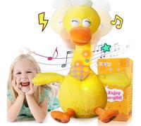 13" Talking Dancing Duck Age 3+, Repeating What You Say Mimicking Recording Plush Baby Toy Musical English Songs Singing Glowing Animated Twisting Gift of Lighting Up Toy for Boy Kid