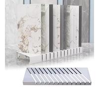 13-Tier White Tile Sample Display Rack Commercial Slotted Flooring Stand Oblique rtion Design for Exhibition 30cm Wide Storage Shelf for Samples and Displays