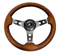 13" Universal Classic Wood Grain Steering Wheel Brushed 3 Spoke 1.5 inch Depth Steering Wheel with Horn Button 6 bolts (007)