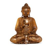 13" Wooden Serene Meditating Buddha Art Statue Hand Carved Sculpture Home Decor