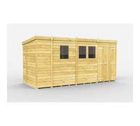 13 x 6 Feet Pent Shed - Double Door W/ Windows - L178 x W387 x H201 cm Buttercup Farm Brown One Size
