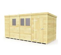 13 x 6 Feet Pent Shed - Single Door W/ Windows - L178 x W387 x H201 cm Buttercup Farm Brown One Size