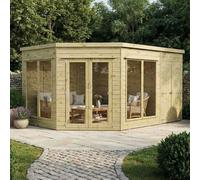 Mercia 9' x 13' Premium Corner Summerhouse With Side Shed, Brown