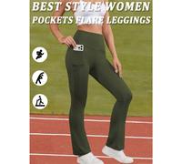 (-13, XXL) Women's Super Soft Flare Pants with Pockets High Waisted Tummy Control Workout Yoga Push Up Gym Fitness Leggings Bell Bottoms
