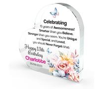 13 Year Old Birthday Acrylic Heart Shape Plaque Gifts for Girls Keepsake for 13th Girls Birthday Presents 10cm x 10cm (13th Birthday)