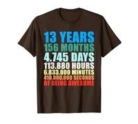 13 Years 156 Months 4745 Days of Being Awesome T-Shirt, Men, Brown, Small
