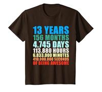 13 Years 156 Months 4745 Days of Being Awesome T-Shirt, Youth, Brown, 2T