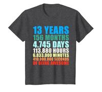 13 Years 156 Months 4745 Days of Being Awesome T-Shirt, Youth, Dark Heather Grey, Medium