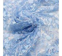 130 cm x 1 Yard Embroidered 3D Sequin Flower Mesh Fabric, Tulle Fabric for Wedding, Birthday, Christmas, Party Decoration, Sewing Bridal Veils, Wedding Dress, Table Runner, Tutu Skirts, Blue