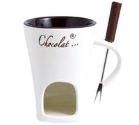 130 ml Ceramic Chocolate Fondue Cup with Handle and Fork for Melting Chocolate, Cheese, and Desserts