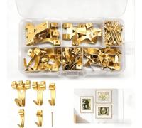 130 Pcs Heavy Duty Picture Hooks,Picture Hanging Kit,Picture Frame Hook Hangers Wall Nails Picture Hooks for Hard Walls Brass Picture Hooks Hanging Photo Mirror,for Plasterboard Wood Walls Hardwall