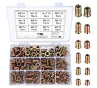 130 Pcs M6 M8 M10 Threaded Inserts for Wood, Hex Socket Drive Threaded Insert Nuts Screws Set, Flanged Hex Socket Nuts for Wood Furniture Fixing and Connecting, Carbon Steel
