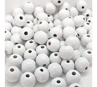 130 PCS White Wood Beads, 20mm Wooden Beads with 5mm Large Hole for Bracelets, DIY Craft and Home Decoration (3/4 Inch)