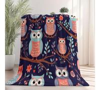 130 x 150 cm Colorful Fleece Flannel Throw, Cartoon Flowers Animal Owl Print Blanket and Throws, Fluffy Soft Warm Thick Bed Blanket Cozy Travel Blankets for Bedroom Living Rooms Office