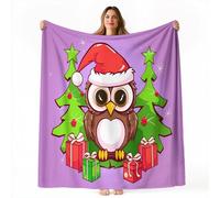 130 x 150 cm Flannel Fleece Throw Blanket - Purple Decorative Blankets, Soft Cozy Warm Cartoon Santa Hat Animal Owl Print Blankets for Bed Couch Sofa Office