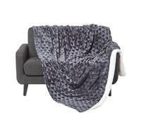 HOMESCAPES Patterned Sherpa Fleece Throw Blanket - Soft Velvet Sofa Throw, Warm Fluffy Blanket For Beds, Thick & Cosy Reversible Blankets, Triangular Geometric Design - Dark Grey, 130 x 160cm