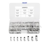 1300 Pcs Wire Ferrules Kit,Non-Insulated End Sleeves,Crimp Terminal Connectors for Electrical Wiring,10-22 AWG