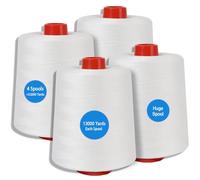 13000Y Each White Sewing Thread, Serger Thread Cones 4 Pack, 40S/2-52000Y