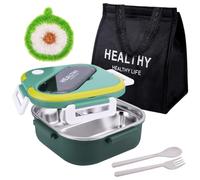 1300ML Lunch Box Stainless Steel, Large Metal Bento Container with Leak-proof 3 Compartment, Bento Box with Insulated Bag with 1PC Sponges Washing Up, Cutlery Set for School and Office (Dark Green)