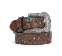 (130cm(51.2Inch)) Jasgood Western Belts For Women Cowboy Cowgirl Floral Engraved Leather Belt Strap Vintage Embossed Rhinestone Buckle