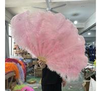 130CM Big Ostrich Feather Fan for Photography Stage Performance Dance Folding Fan Wedding Party Decor Costume Sewing Accessories-24 Light Pink-Small Fan 1Pair(Two)