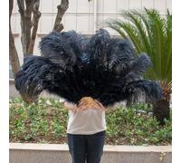 130CM Big Ostrich Feather Fans Large 13Bone Folding Fur Hand Held Fan Dance Show Fan Fluffy Feathers Fan for Burlesque Wedding-Black,One Pair