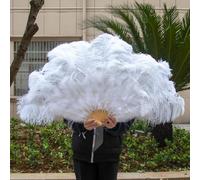 130CM Big Ostrich Feather Fans Large 13Bone Folding Fur Hand Held Fan Dance Show Fan Fluffy Feathers Fan for Burlesque Wedding-White,One Pair