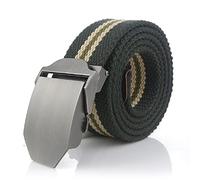 130cm Dark Green Stripe Canvas Belt, Men's Female's Casual Jeans Belt Canvas Work Belt with Heavy Duty Quick Release Metal Buckle for Training, Leisure, Work, Outdoor Sports and Daily Casual Using