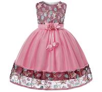(130cm, Deep Pink) Girls' Party Dress 2-10 Years Flower Wedding Dress Elegant Formal Dress