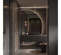 130cm Frameless Wall Mirror Anti-Fog 3 Colors Dimmable LED 120cm HD Makeup Mirror Half-Circle Design Right Side - Perfect for Bathroom & Dressing Room