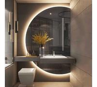 130cm Half Circle Bathroom Mirror 3 Colors Light Backlit LED Vanity Mirror Dimmable Fogless 51x35inch Entryway Half Moon Full Length Mirrors Asymmetrical Wall Mirrors for Modern Home Decor(R