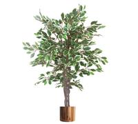 130cm LARGE Realistic White Edge Ficus Artificial Plant Tree Copper Metal Planter