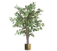 Leaf Artificial Ficus Tree/Plant with Metal Planters, Green, 130cm