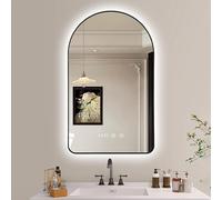 130cm LED Backlit Arch Wall Mirror 120cm Anti-Fog Bathroom Mirror Touch Switch Dimmable 3 Color Lighting Metal Frame (Black 20x36in)