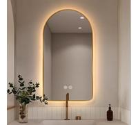 130cm LED Backlit Bathroom Mirror Dimmable 3 Color Touch Switch Anti-Fog Arched Design Metal Frame (Gold 28x51in) Perfect for Modern Decor