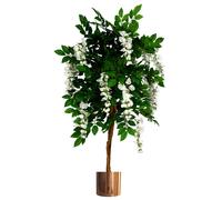 Leaf Design UK Realistic Artificial Wisteria Tree with Metal Planters, Green, 130cm