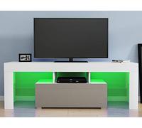130cm Modern LED TV Unit Cabinet Stand High Gloss Door and Matt LED Light Options Living Room Furniture TV Cabinets(Gray)
