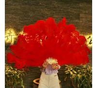 130CM Red Fluffy Ostrich Feather Fan 13Bones for Wedding Carnival Dancing Performance Feather Fan Large Plumas Fans-red-1PCS Left Hand